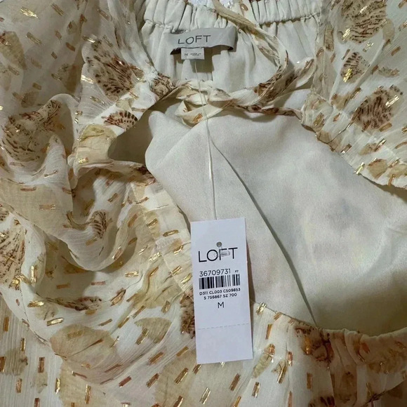 NWT LOFT Petite Metallic Clip Open Tie Back Blouse - Med - Picture 3 of 7